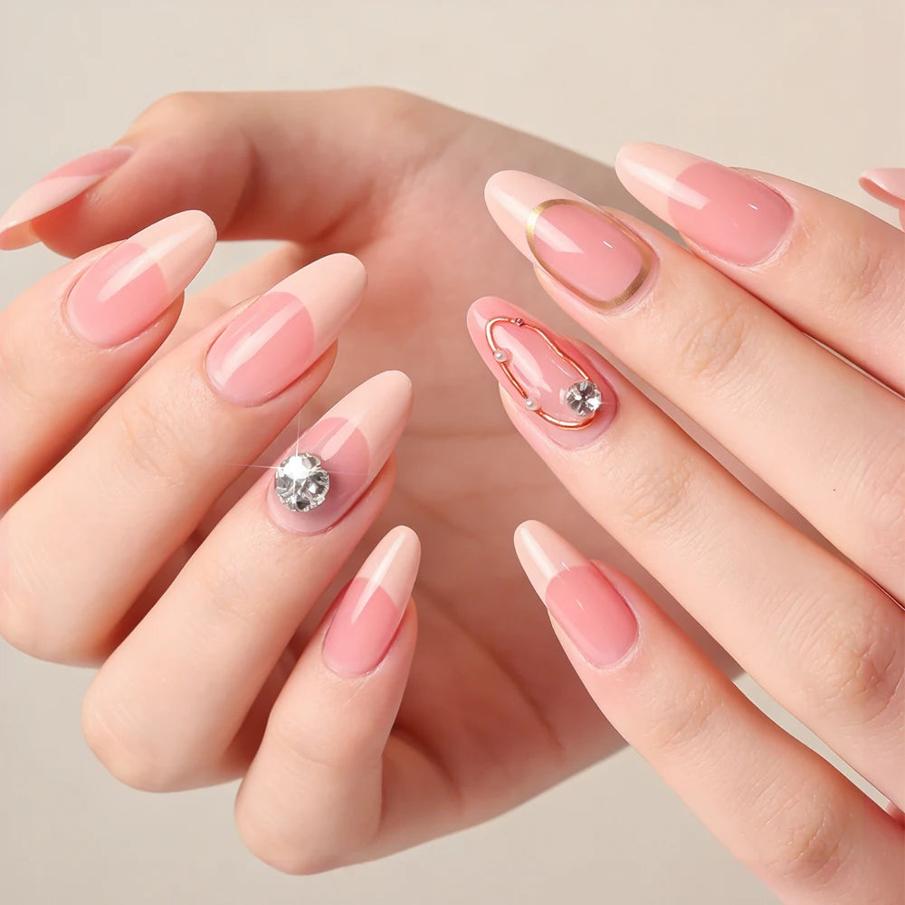 24 pièces ongles faux français cercueil longs rétro fleurs perles caviar design floral doré creux press on Y2k acrylique faux ongles