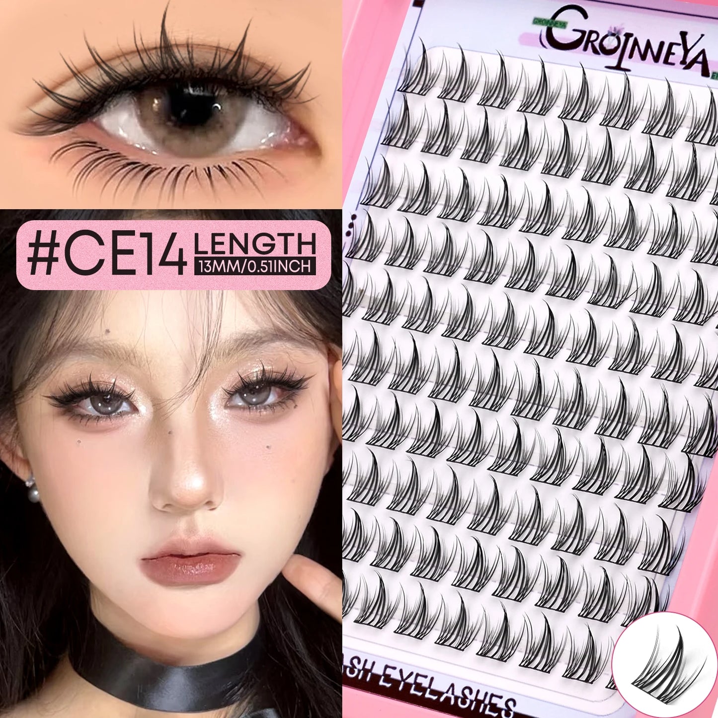 GROINNEYA Eyelashes Clusters Natural Eyelash extension Cluster Lashes Volume Manga Clusters Natural Look Makeup