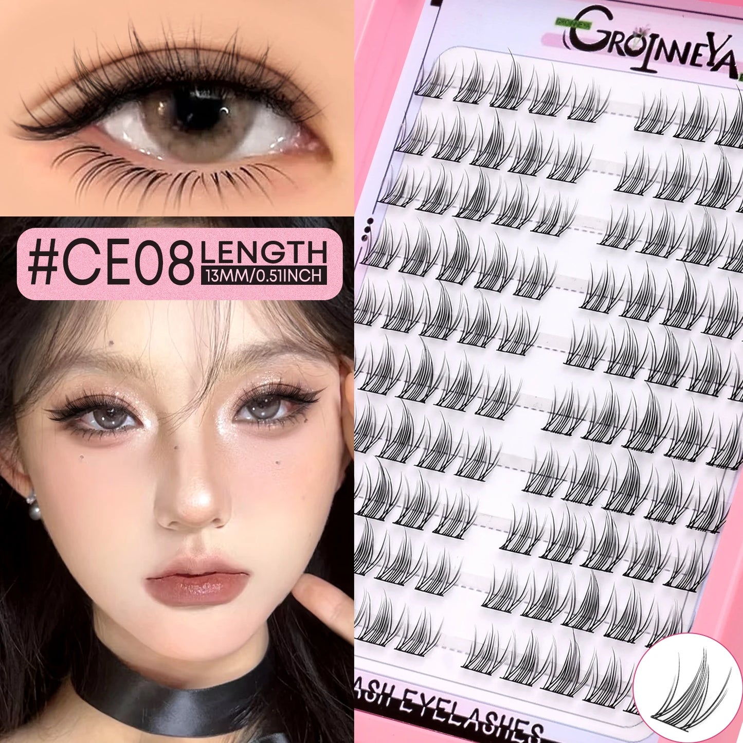 GROINNEYA Eyelashes Clusters Natural Eyelash extension Cluster Lashes Volume Manga Clusters Natural Look Makeup