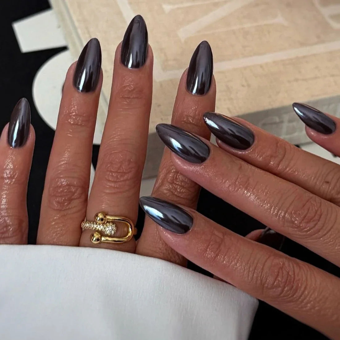Noir Aurore Blanche Nacré Brillant Couleur Unie Faux Ongles Art Ongles Pointus Fausse Ongle Charme Pointe Ongles à Presser Outil de Manucure
