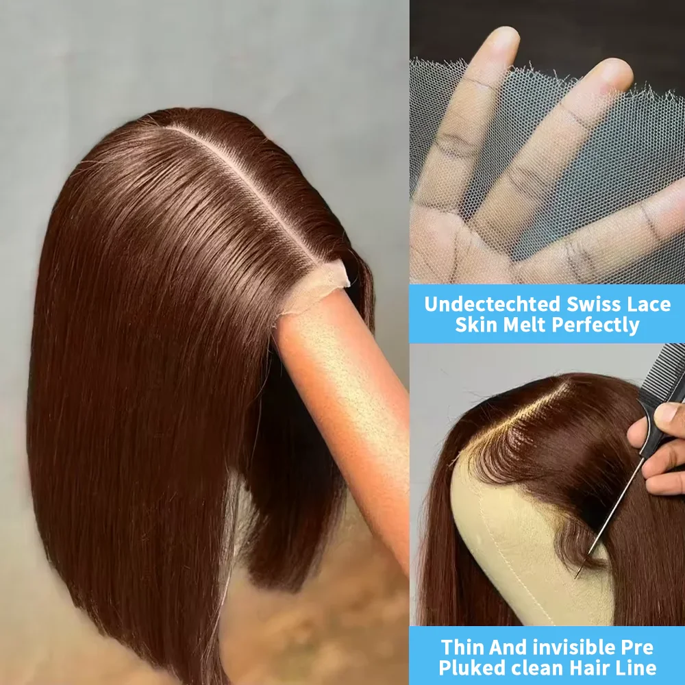Chocolate Brown Straight Brazilian Bob Wigs Ready To Wear 7x5 Glueless 100% Human Hair Wigs #4 13x4 HD Lace Front Wig Preplucked