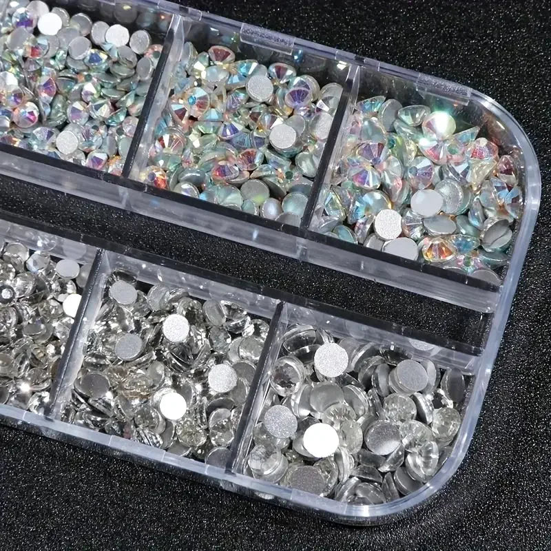 Boîte de strass pour ongles 3D à dos plat, strass pour ongles, gemmes en verre AB et cristal clair, kit de strass pour ongles, charms pour nail art, accessoires DIY pour manucure