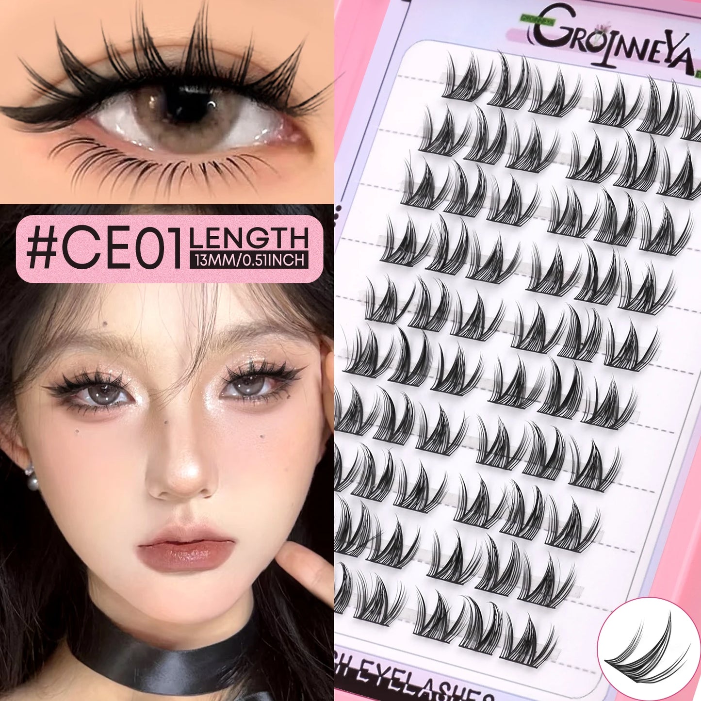 GROINNEYA Eyelashes Clusters Natural Eyelash extension Cluster Lashes Volume Manga Clusters Natural Look Makeup