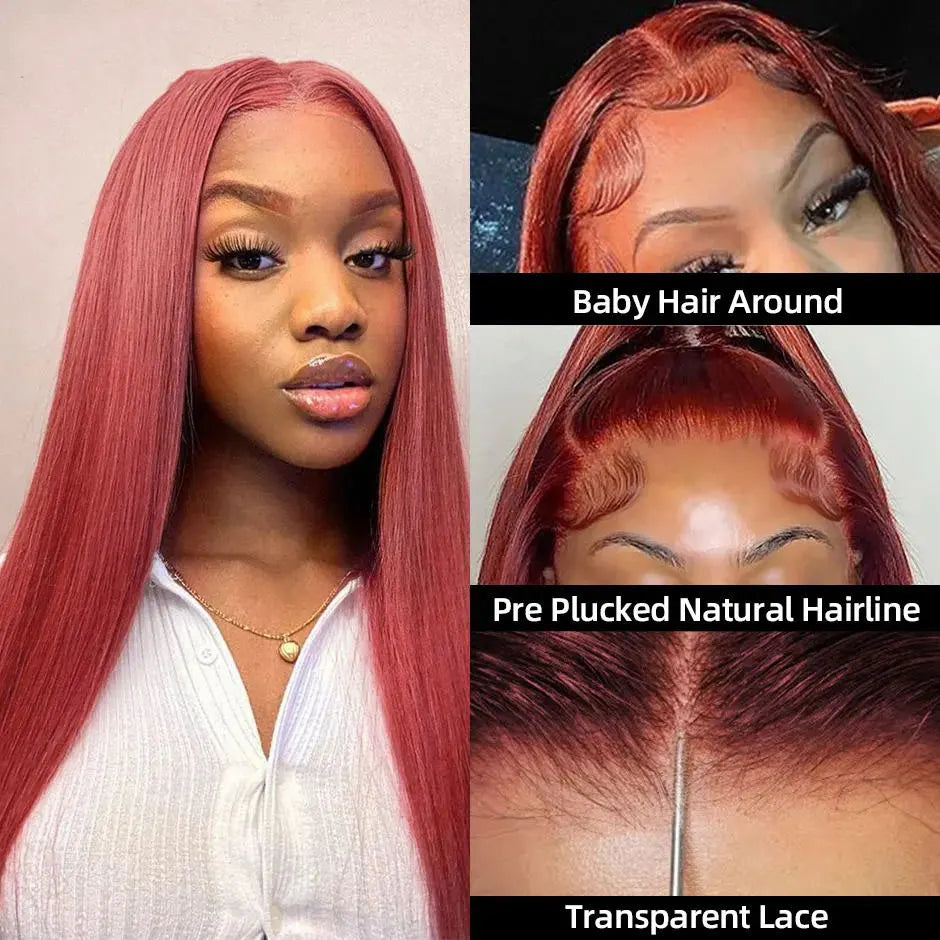 Reddish Brown Human Hair Wigs#33 Straight 13x6 Transparent Lace Frontal Wigs For Women Glueless wig human hair ready to wear