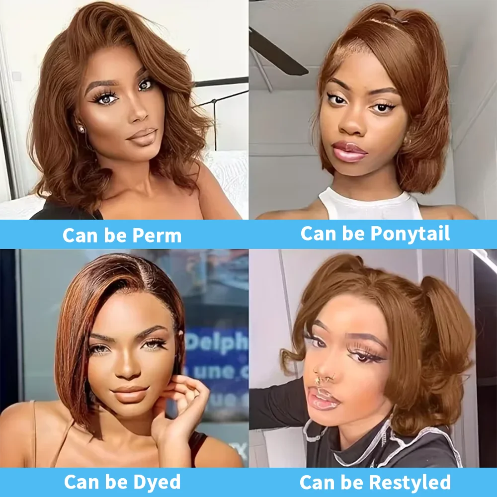 Chocolate Brown Straight Brazilian Bob Wigs Ready To Wear 7x5 Glueless 100% Human Hair Wigs #4 13x4 HD Lace Front Wig Preplucked