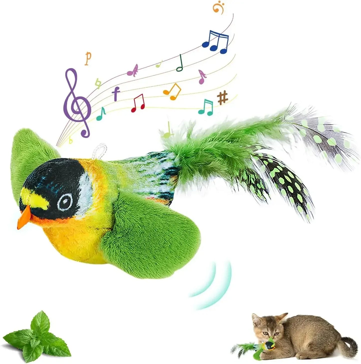 The pet cat toy emulates the sound of a bird to amuse the cat, with an elastic rope to relieve boredom and resist scratching and biting.