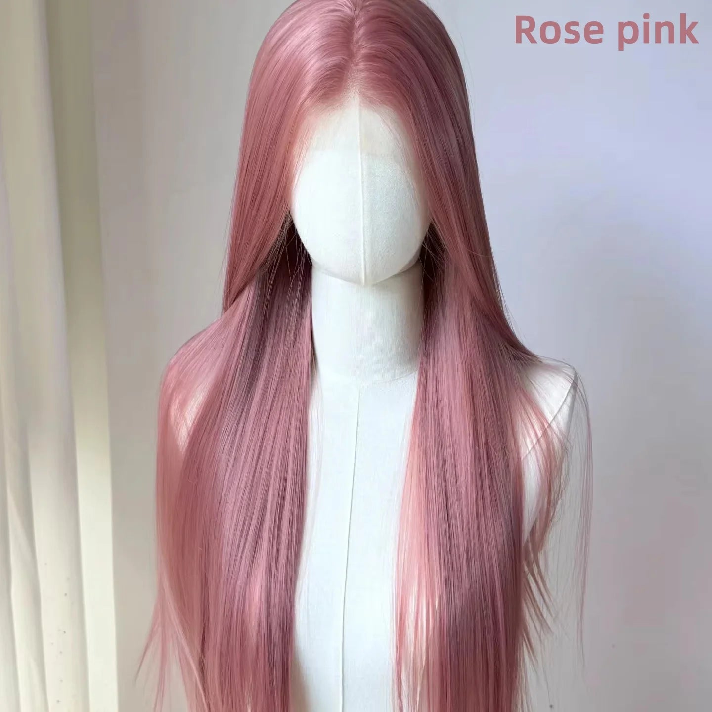Perruque rose clair pour femmes 13x4 Lace Front, perruque synthétique longue droite de 26 pouces, fibre douce et résistante à la chaleur, perruque cosplay