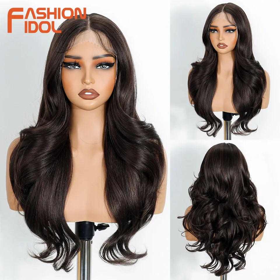 FASHION IDOL 24 Inch Long Loose Body Wavy Lace Front Wigs For Women Pre-Cut Pre Plucked Lace Wigs Ombre Blonde White Cosplay Wig