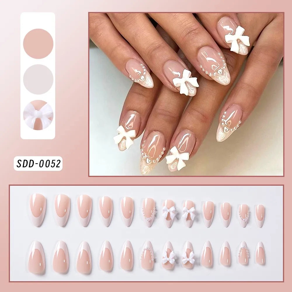 24 pièces ongles en acrylique moyens longs faux ongles amovibles français ensemble de faux ongles à porter couverture complète ballet press-on & 7Y
