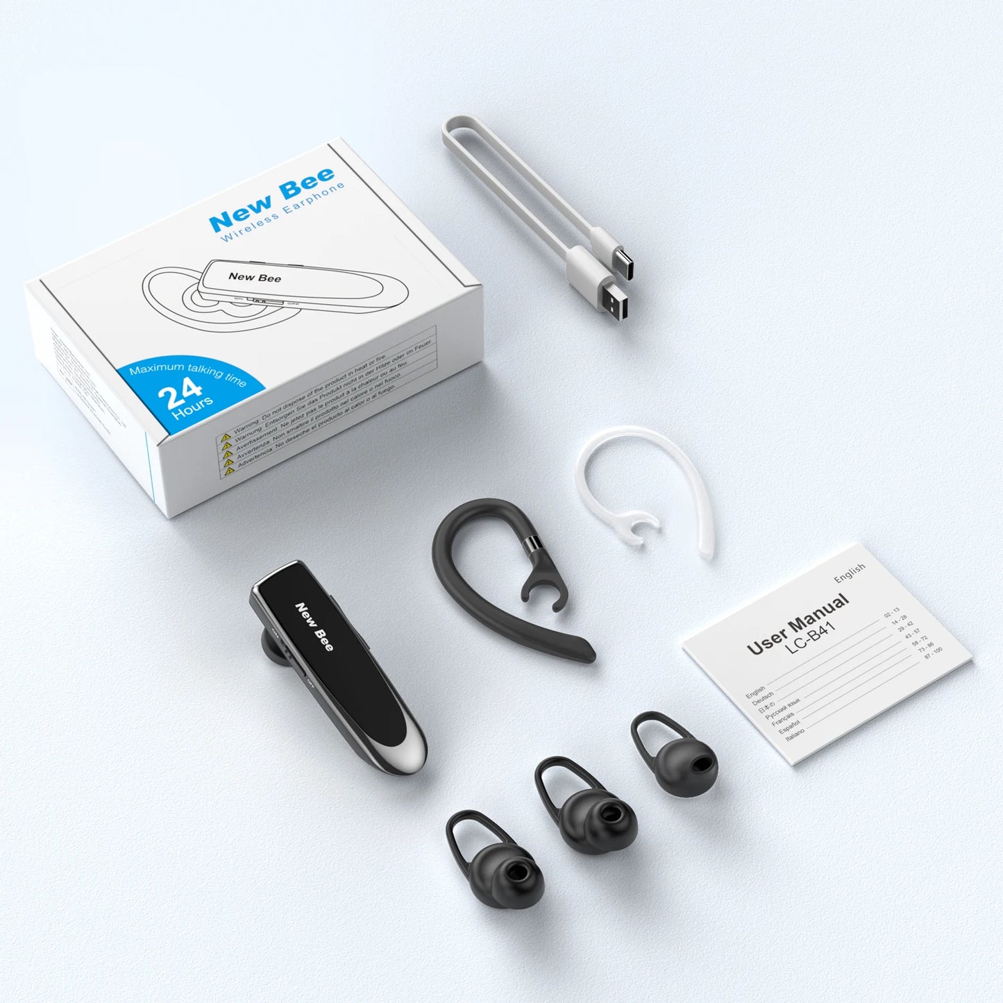 New Bee Bluetooth Earphones V5.0 Headset Wireless Headphones Business Hands-free Earbuds 24H Talk Time Earpiece with Microphone