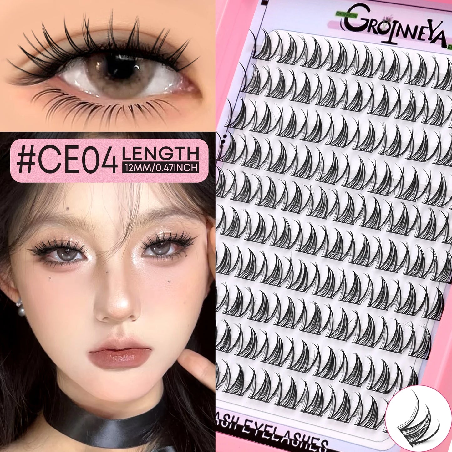 GROINNEYA Eyelashes Clusters Natural Eyelash extension Cluster Lashes Volume Manga Clusters Natural Look Makeup