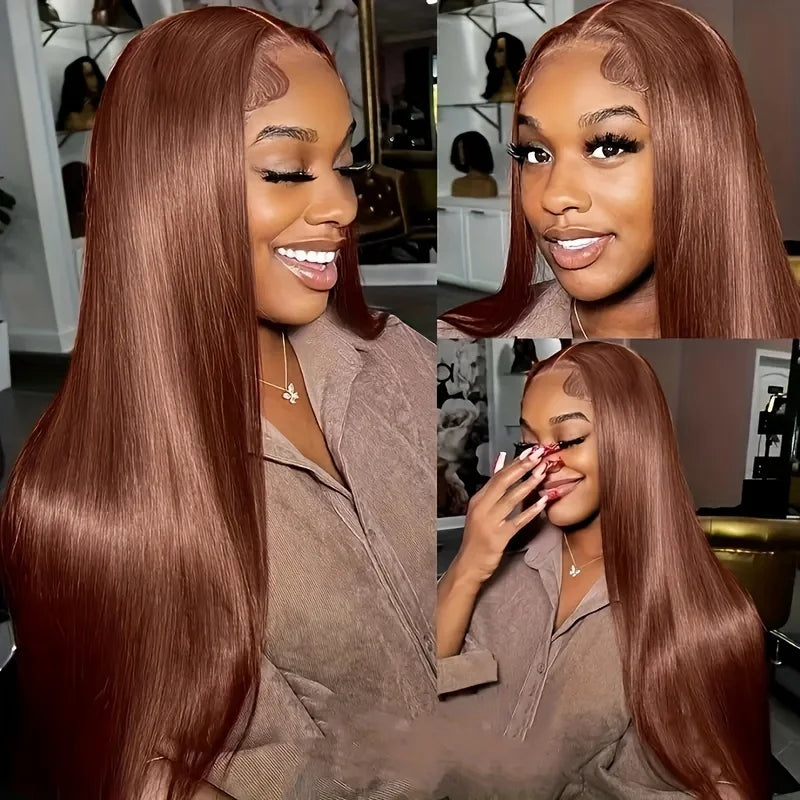 34 Inch #4 Chocolate Brown Straight Lace Front Wigs 13x6 HD Lace Frontal Wig 13x4 Pre Plucked Brazilian Remy Human Hair Wigs 200% 220% Density