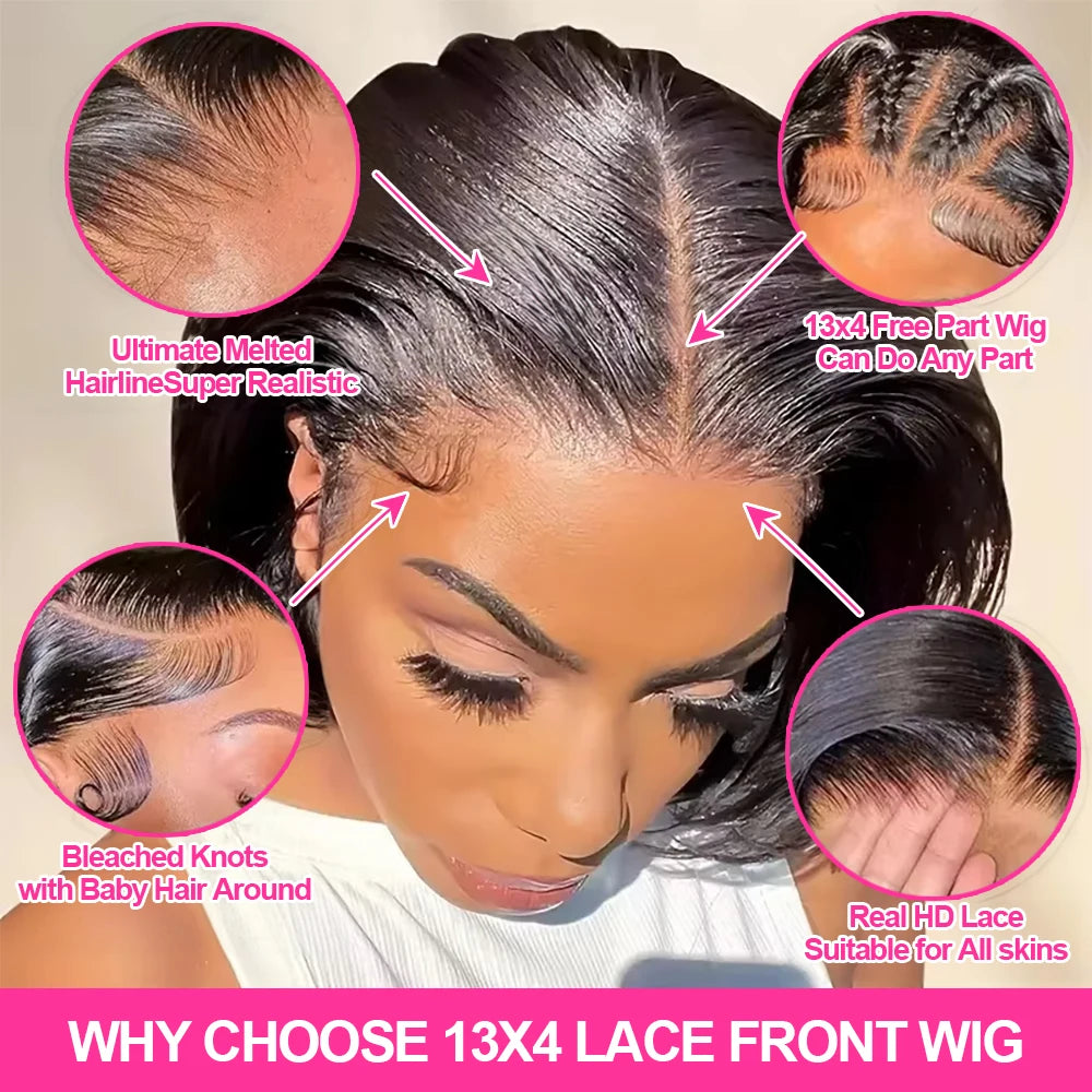 13x6 HD Lace Wig Bone Straight Short Bob Wigs Human Hair Wigs 250% Density Brazilian 13x4 HD Lace Frontal Wig For Women on Sale Promotion Wigs 100% Human Hair Wigs HD Smooth Wig Human Lace Short Cut Original Vietnamese Wigs L