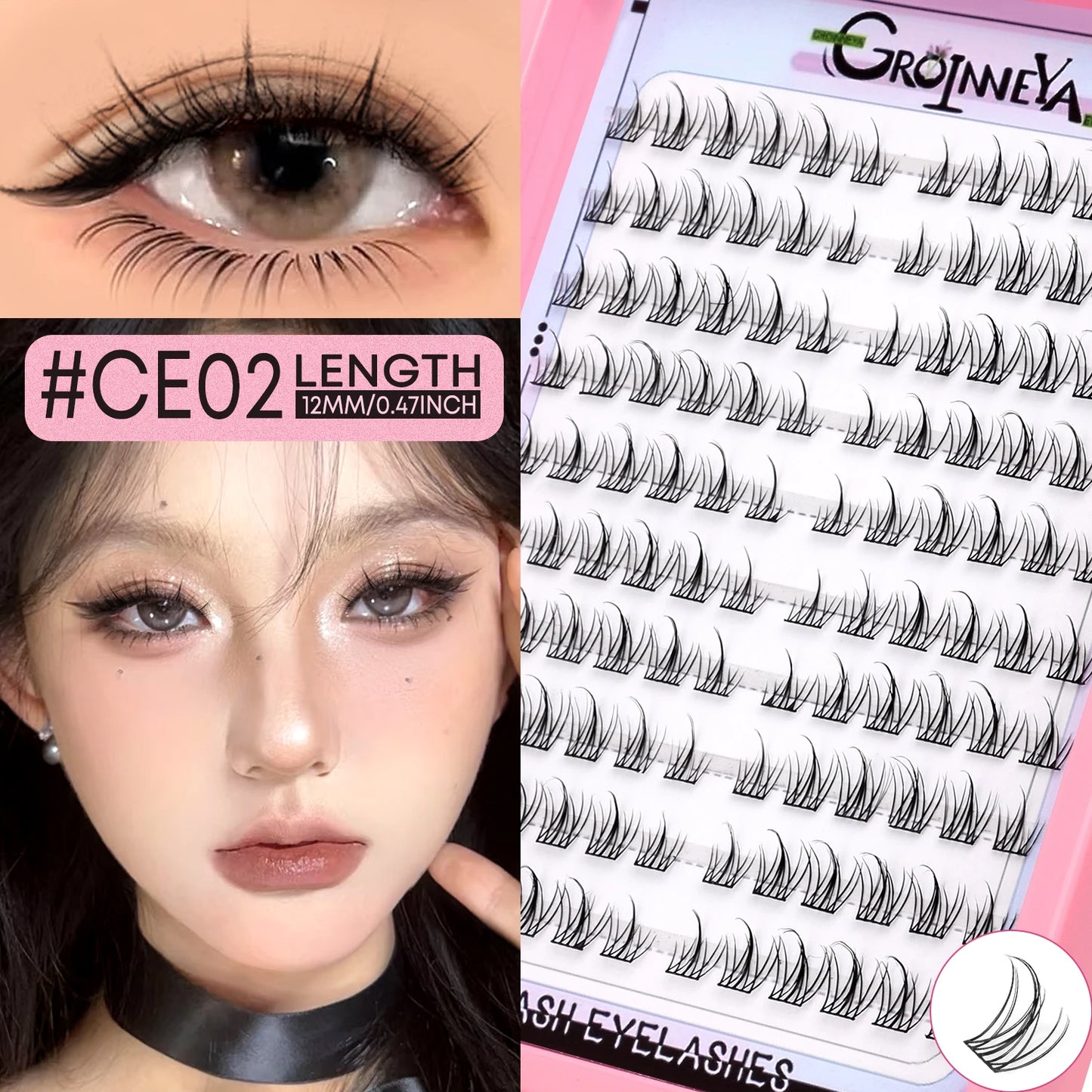 GROINNEYA Eyelashes Clusters Natural Eyelash extension Cluster Lashes Volume Manga Clusters Natural Look Makeup