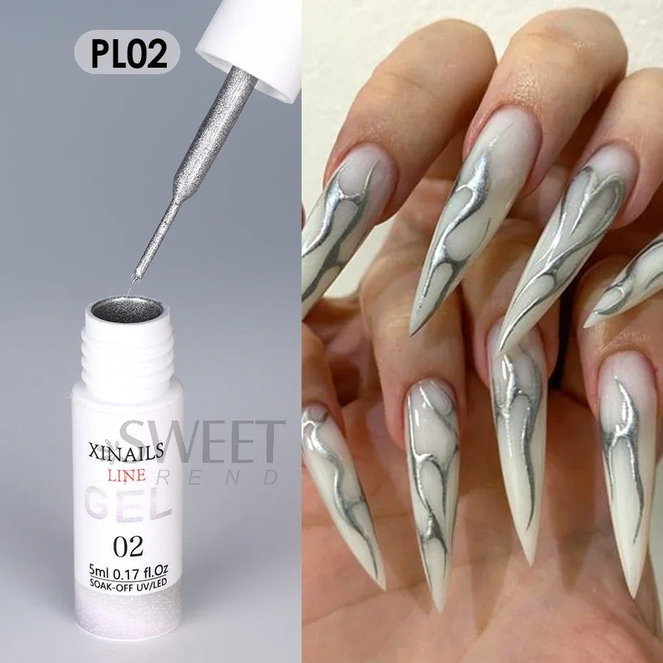 Vernis à ongles gel liner 5ml avec pinceau - Fil soie stylo noir blanc, peinture semi-permanente, outils de graffiti pour dessin et manucure