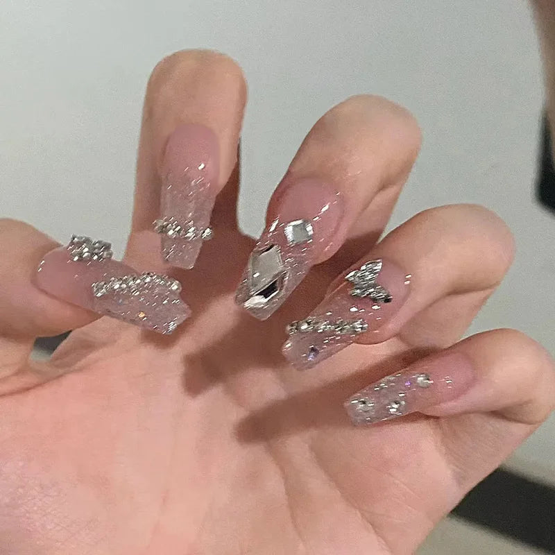 24 pièces ongles en acrylique moyens longs faux ongles amovibles français ensemble de faux ongles à porter couverture complète ballet press-on & 7Y