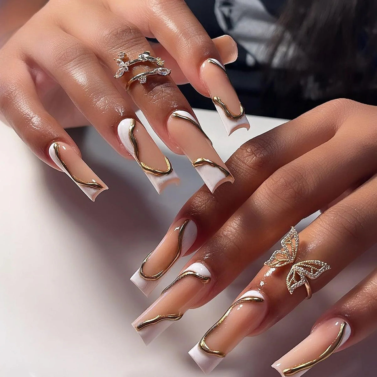 24 faux ongles carrés longs à poser avec imprimé léopard, design français 3D cerise, strass, couvrant entièrement