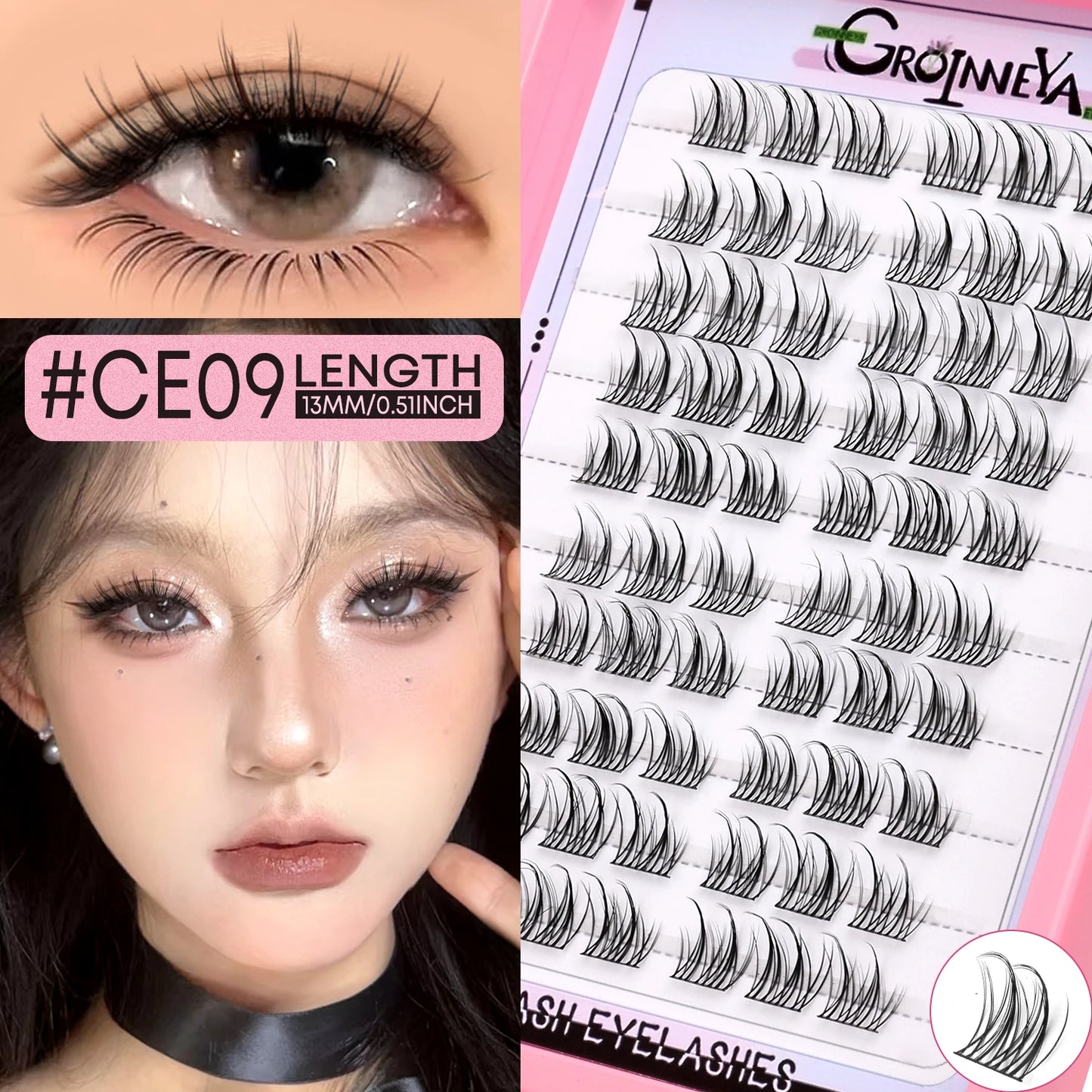 GROINNEYA Eyelashes Clusters Natural Eyelash extension Cluster Lashes Volume Manga Clusters Natural Look Makeup