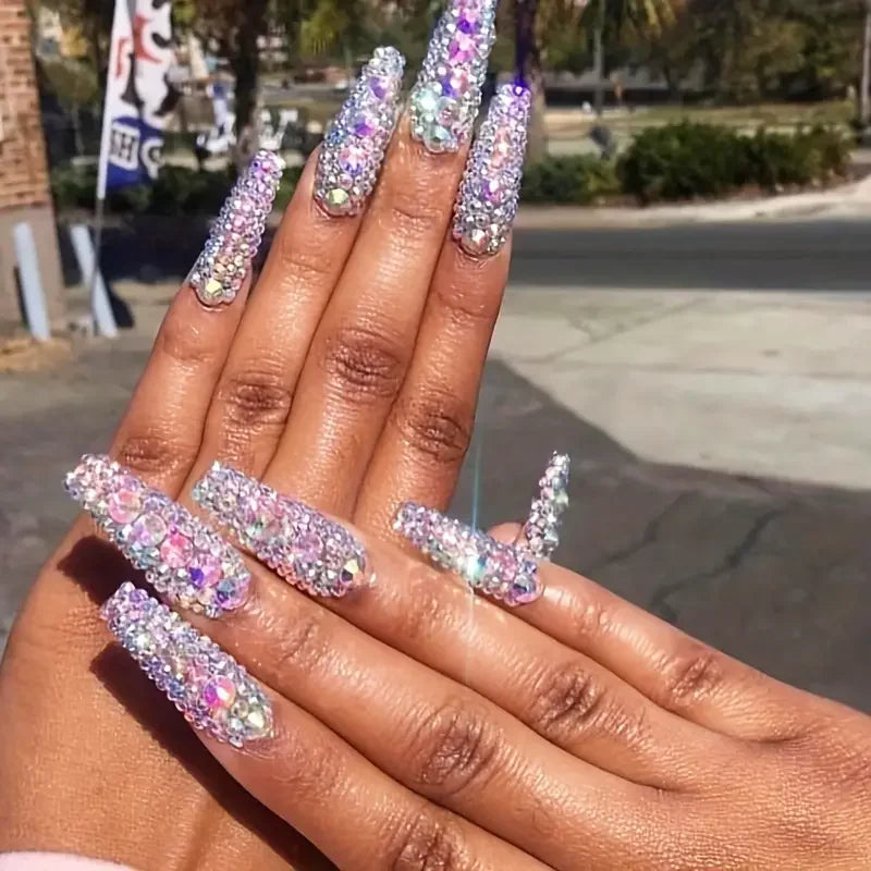 Boîte de strass pour ongles 3D à dos plat, strass pour ongles, gemmes en verre AB et cristal clair, kit de strass pour ongles, charms pour nail art, accessoires DIY pour manucure