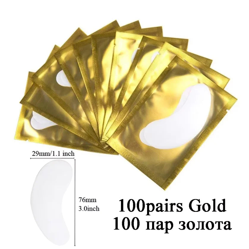 100Pairs Lint Free Under Eye Gel Pads Hydrating Eye Paper Patches Grafted Eyelashes Extension Eye Tips Sticker Wraps Makeup Tool