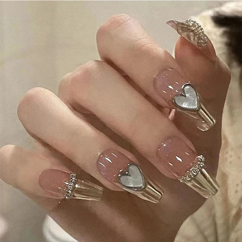 24 pièces ongles en acrylique moyens longs faux ongles amovibles français ensemble de faux ongles à porter couverture complète ballet press-on & 7Y