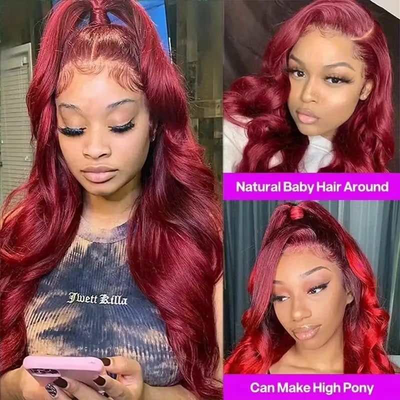 34 Inch 99j Burgundy Lace Front Wigs Human Hair Red Burgundy Wig 250 Density 13x4 Body Wave Lace Front Human Hair Wigs For Women