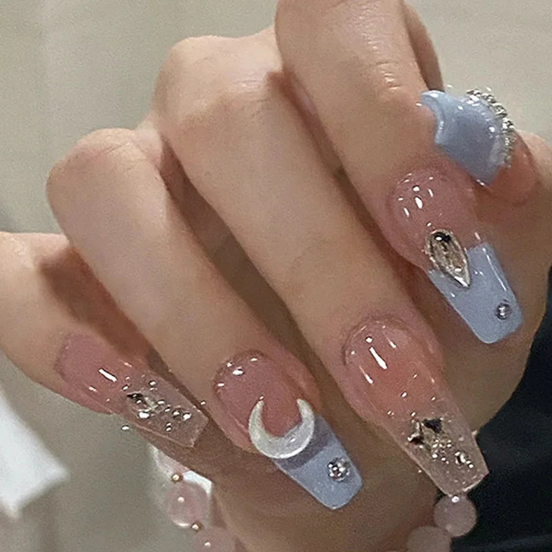 24 pièces ongles en acrylique moyens longs faux ongles amovibles français ensemble de faux ongles à porter couverture complète ballet press-on & 7Y