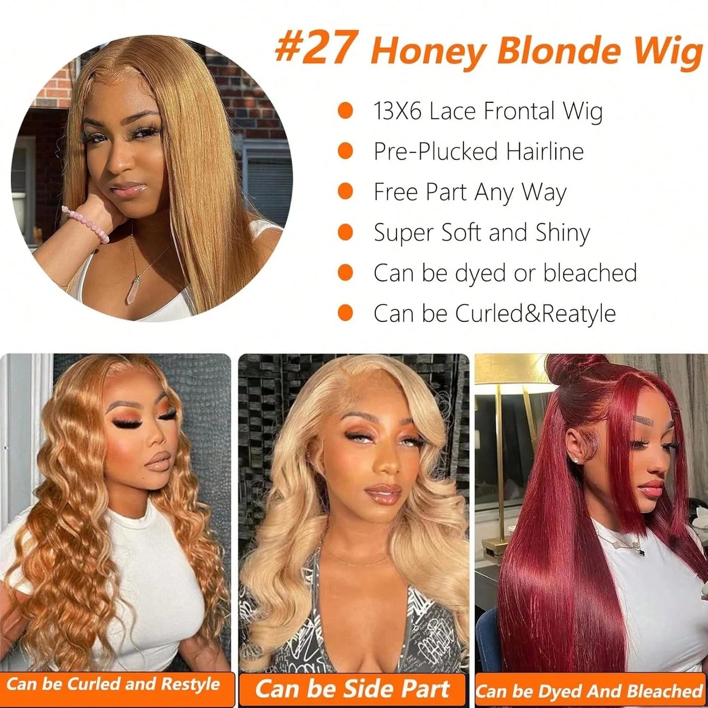 13x6 Honey Blonde Straight HD Lace Human Hair Wig 250 Density 13x6 Brazilian Bone HD Lace Frontal Human Hair Wigs for Women