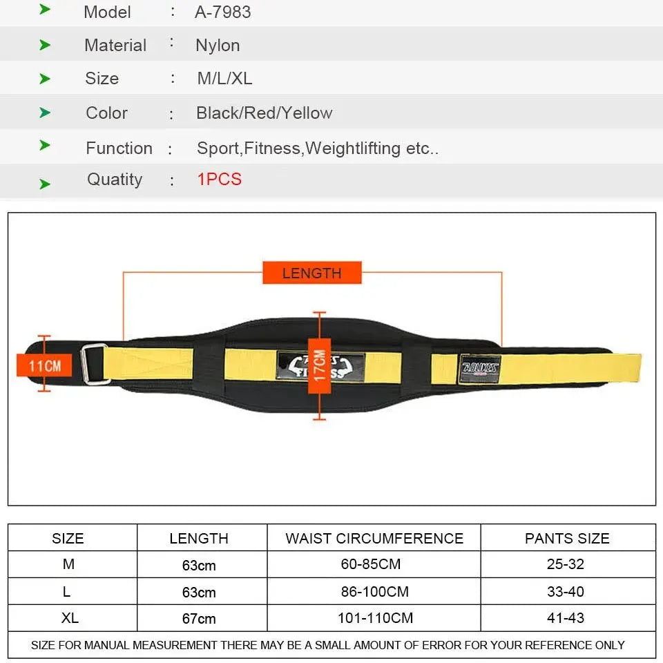 AOLIKES Gym Weightlifting Belt Adjustable Waist Back Support Squat Dumbbell Barbell Deadlifts Training Fitness