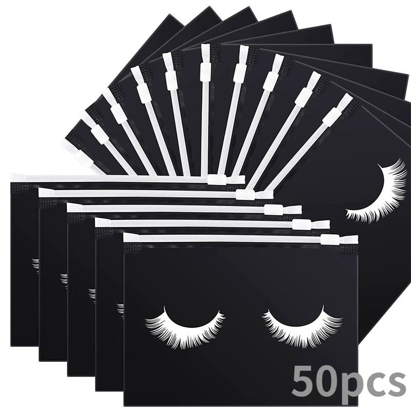 50pcs Eyelash Aftercare Bags Reusable EVA Makeup Bags Toilet Travel Plastic Storage Bag Makeup Pouch Cosmetic With Zipper