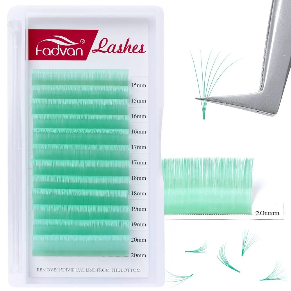 Fadvan Colorful Easy Fanning Eyelash Extensions Red Green Blue Brown Purple Colorful Auto Blooming Makeup Lashes 15-20mm Long