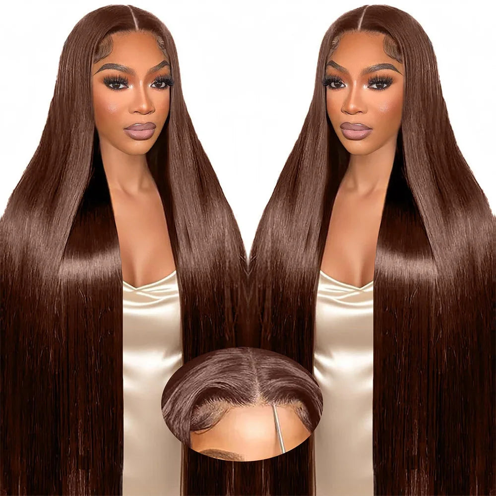 #4 Chocolate Brown Colored Lace Straight Wig 13x6 Transparent Lace Frontal Wig 13x4 HD Lace Pre-Plucked Brazilian Human Hair Wig