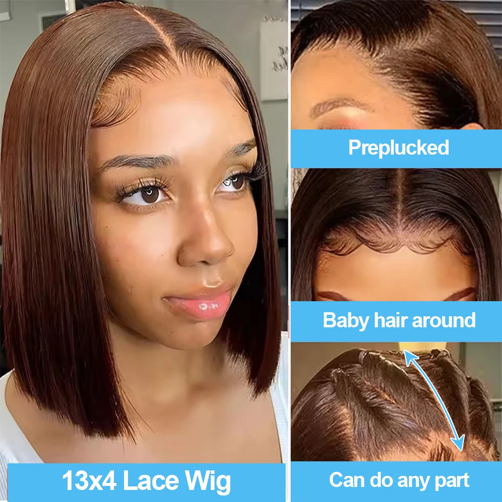 Chocolate Brown Straight Brazilian Bob Wigs Ready To Wear 7x5 Glueless 100% Human Hair Wigs #4 13x4 HD Lace Front Wig Preplucked