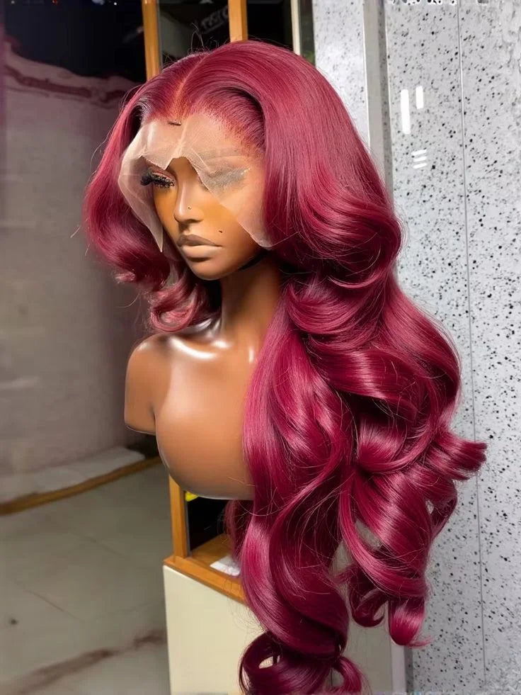 34 Inch 99j Burgundy Lace Front Wigs Human Hair Red Burgundy Wig 250 Density 13x4 Body Wave Lace Front Human Hair Wigs For Women