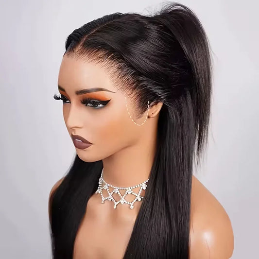 360 Straight Lace Frontal Wig Glueless Pull Go Wig Drawstring Human Hair 250 Density Hidden Strap Invisible Lace Wig Pre Plucked