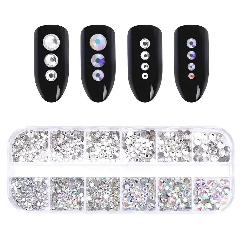 Boîte de strass pour ongles 3D à dos plat, strass pour ongles, gemmes en verre AB et cristal clair, kit de strass pour ongles, charms pour nail art, accessoires DIY pour manucure