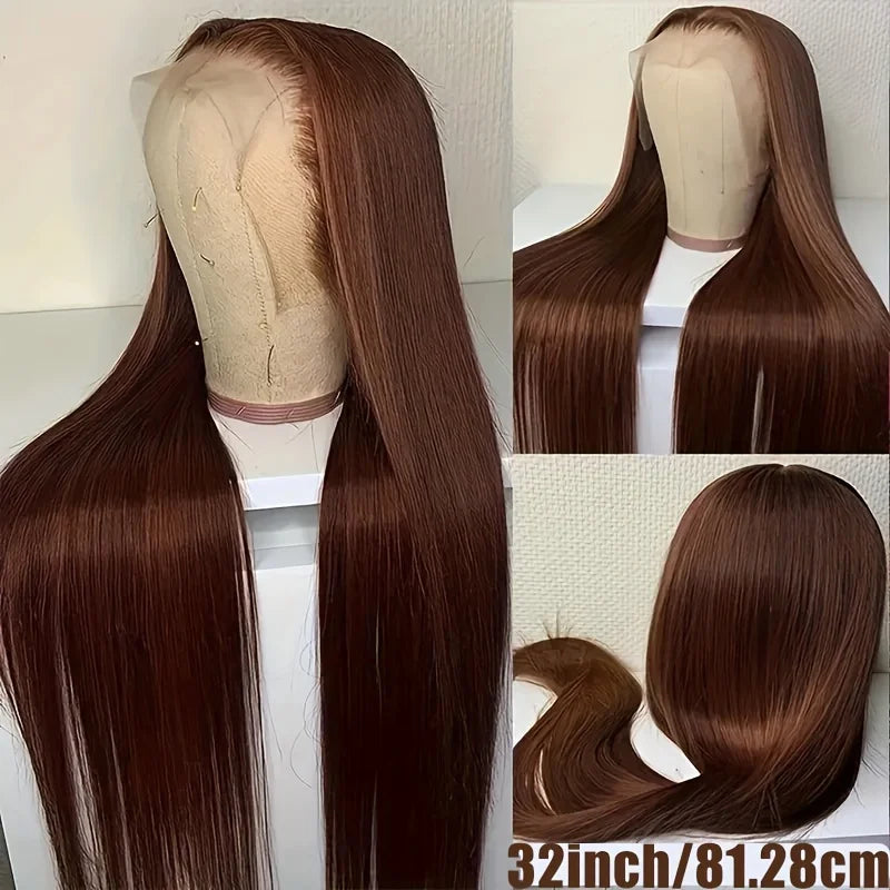 34 Inch #4 Chocolate Brown Straight Lace Front Wigs 13x6 HD Lace Frontal Wig 13x4 Pre Plucked Brazilian Remy Human Hair Wigs 200% 220% Density
