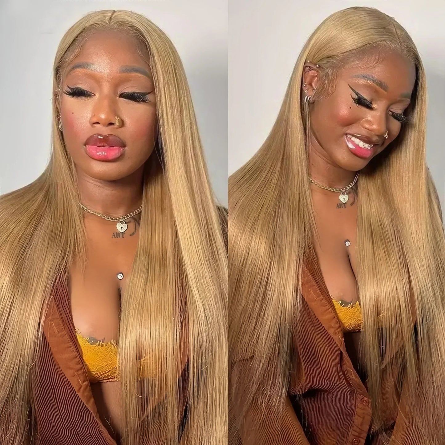 13x6 Honey Blonde Straight HD Lace Human Hair Wig 250 Density 13x6 Brazilian Bone HD Lace Frontal Human Hair Wigs for Women