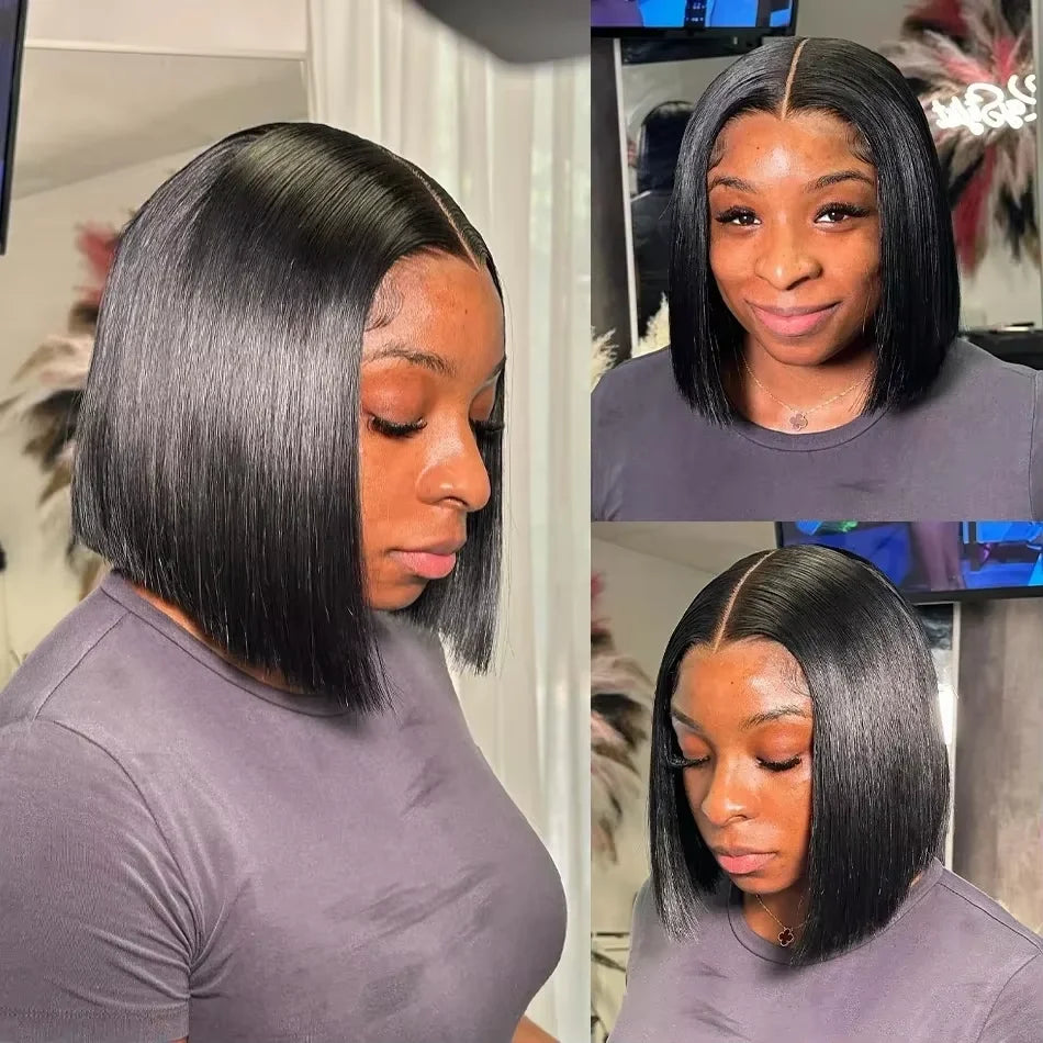 Straight Short Bob Wigs 13x4 Human Hair Lace Frontal Wigs 200% Remy Pre Plucked Transparent Lace 4x4 Short Bob Wigs For Women