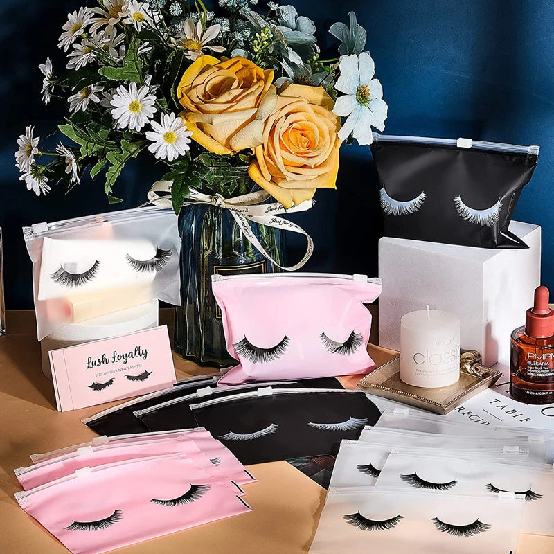 50pcs Eyelash Aftercare Bags Reusable EVA Makeup Bags Toilet Travel Plastic Storage Bag Makeup Pouch Cosmetic With Zipper