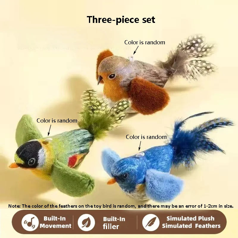 The pet cat toy emulates the sound of a bird to amuse the cat, with an elastic rope to relieve boredom and resist scratching and biting.
