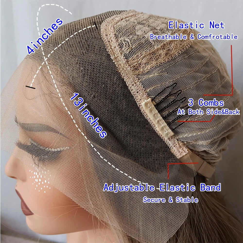 Synthetic Lace Front Wig Short Wavy Bob Wig for Women Blonde Highlights Glueless HD 13X4 Lace Front Wig Pre Plucked Middle Part