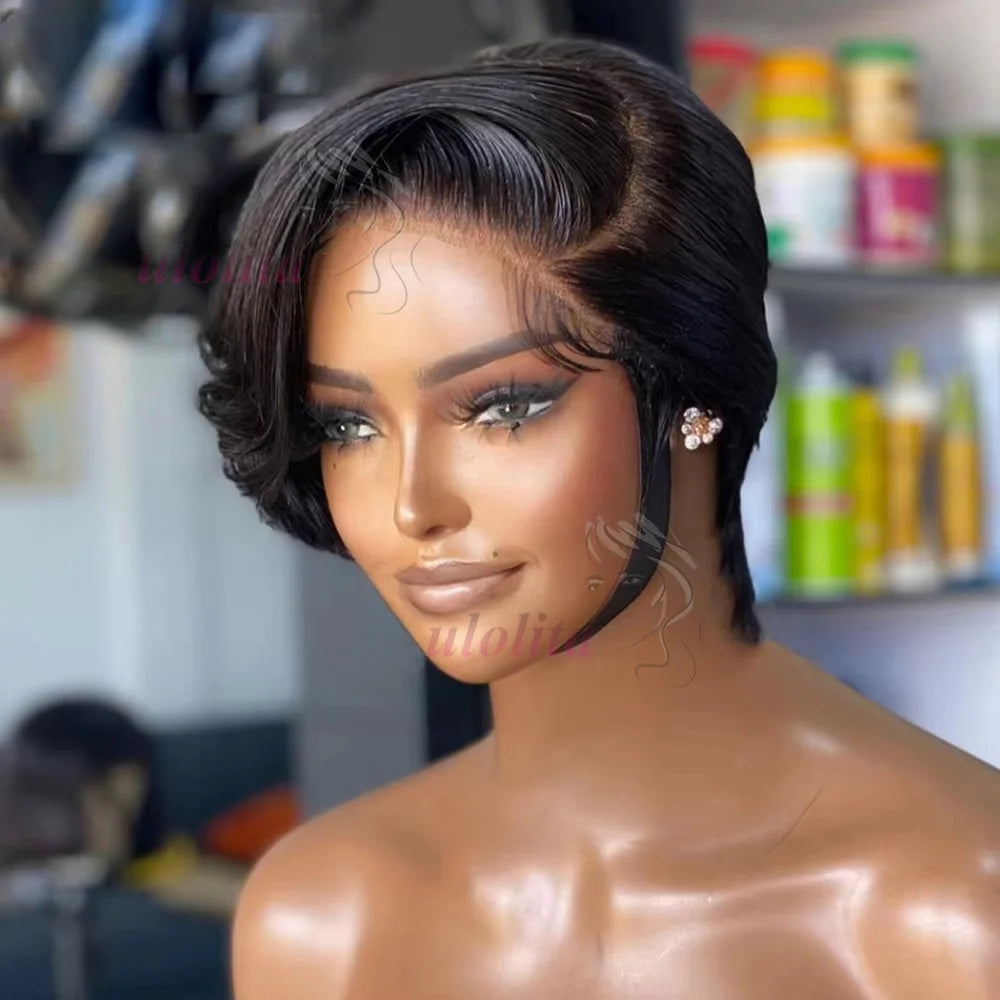OmbreT1B/99J Short Pixie Cut malaysianRemy Human Hair Wigs To Wear Glueless Straight Hair Perruques Bob Court Cheveux Humains