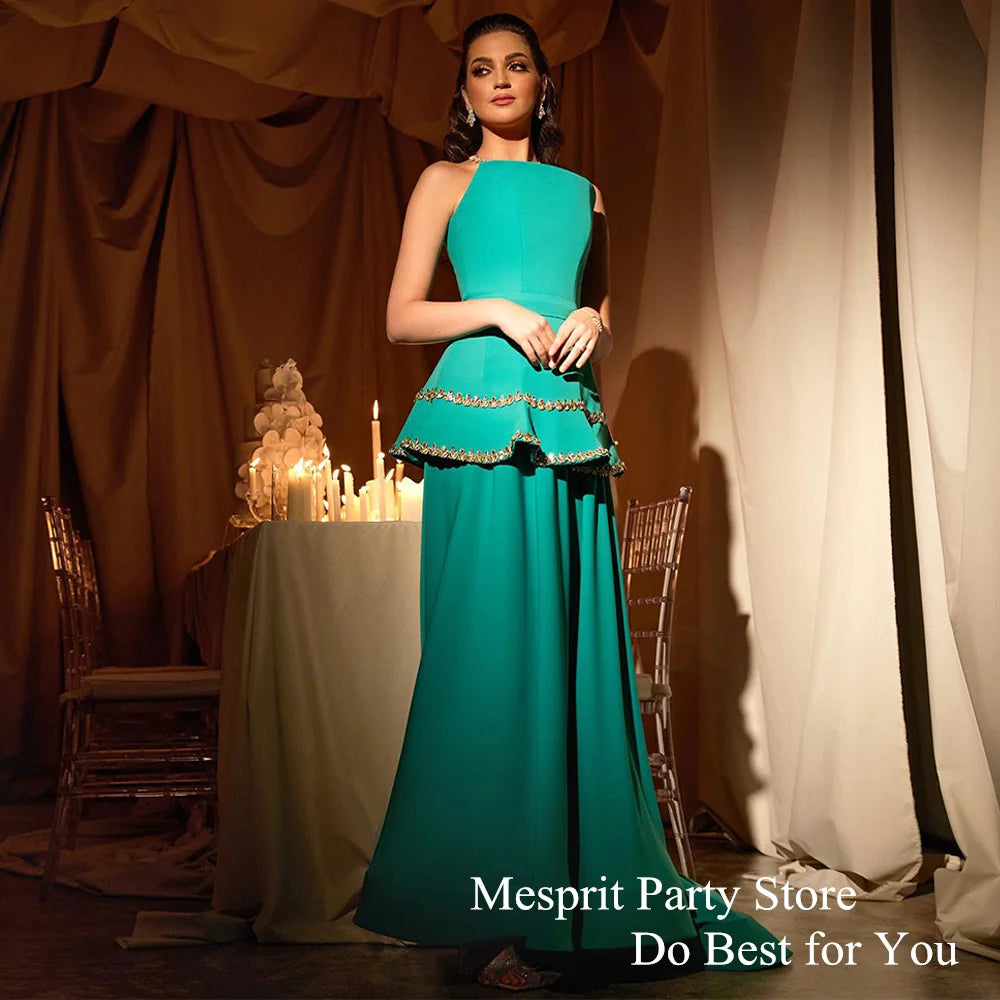 Green Evening Dress Crystals Customized Peplum Occasion Dresses Strapless Sleeveless Sweep Train A Line Corset Saudi Prom Gown