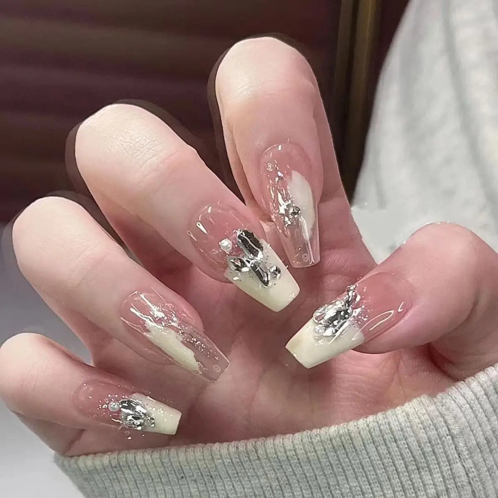 24 pièces ongles en acrylique moyens longs faux ongles amovibles français ensemble de faux ongles à porter couverture complète ballet press-on & 7Y