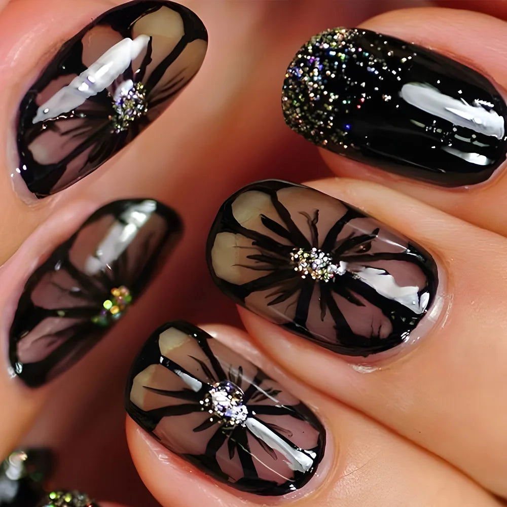 Lot de 24 pcs/ensemble ongles courts, moyens et longs faux pour la saison printemps-été, dégradé fleurs de pêche, papillon, cœur, ongles à presser pour nail art