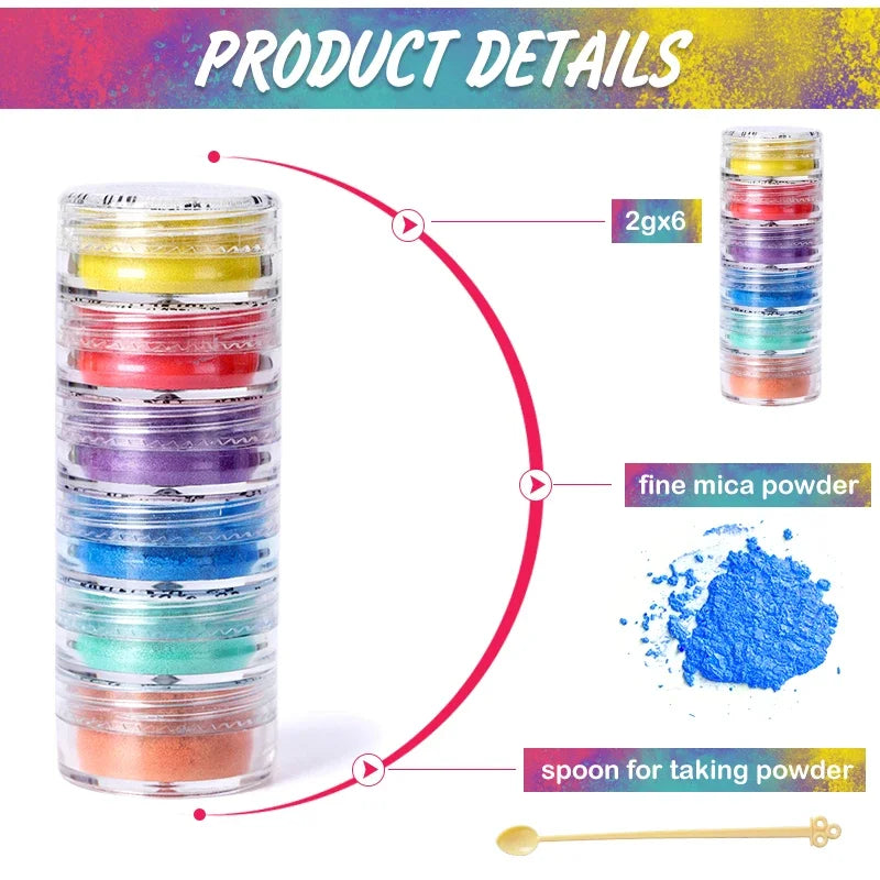 Poudre mica nacrée 6 couleurs/set, pigment pour résine, colorant pour moules en résine époxy pour bijoux DIY