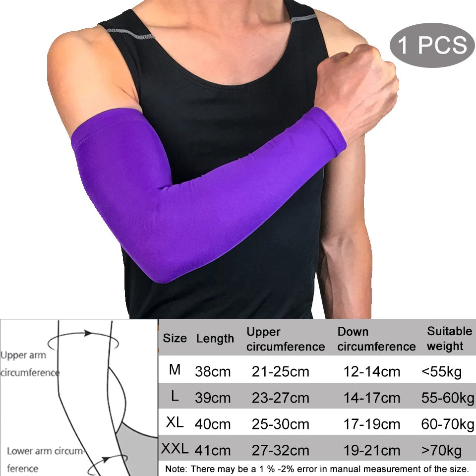 1Pcs Breathable Quick Dry UV Protection Running Arm Sleeves Basketball Elbow Pad Fitness Armguards Sports Cycling Arm Warmers