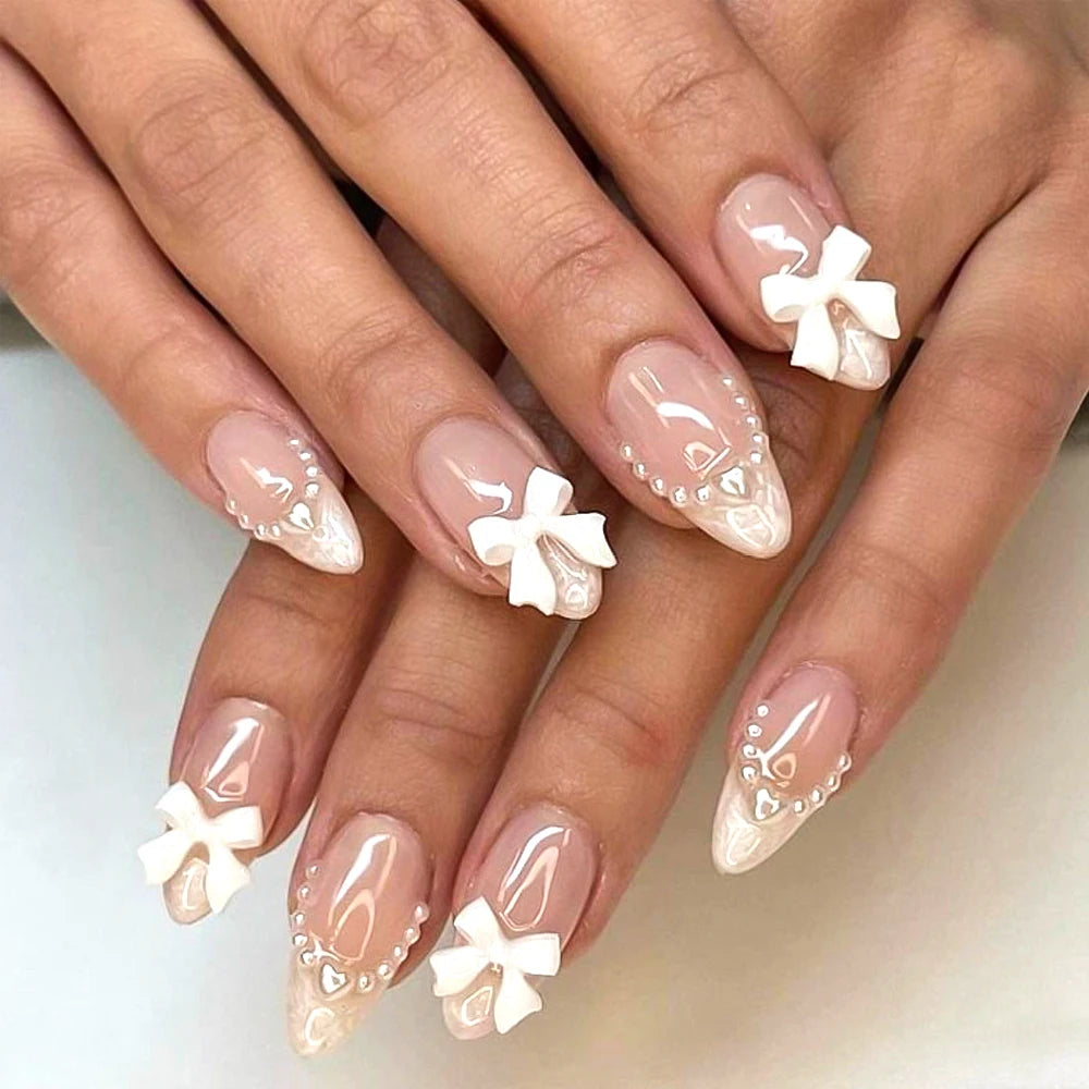 24 pièces ongles faux français cercueil longs rétro fleurs perles caviar design floral doré creux press on Y2k acrylique faux ongles