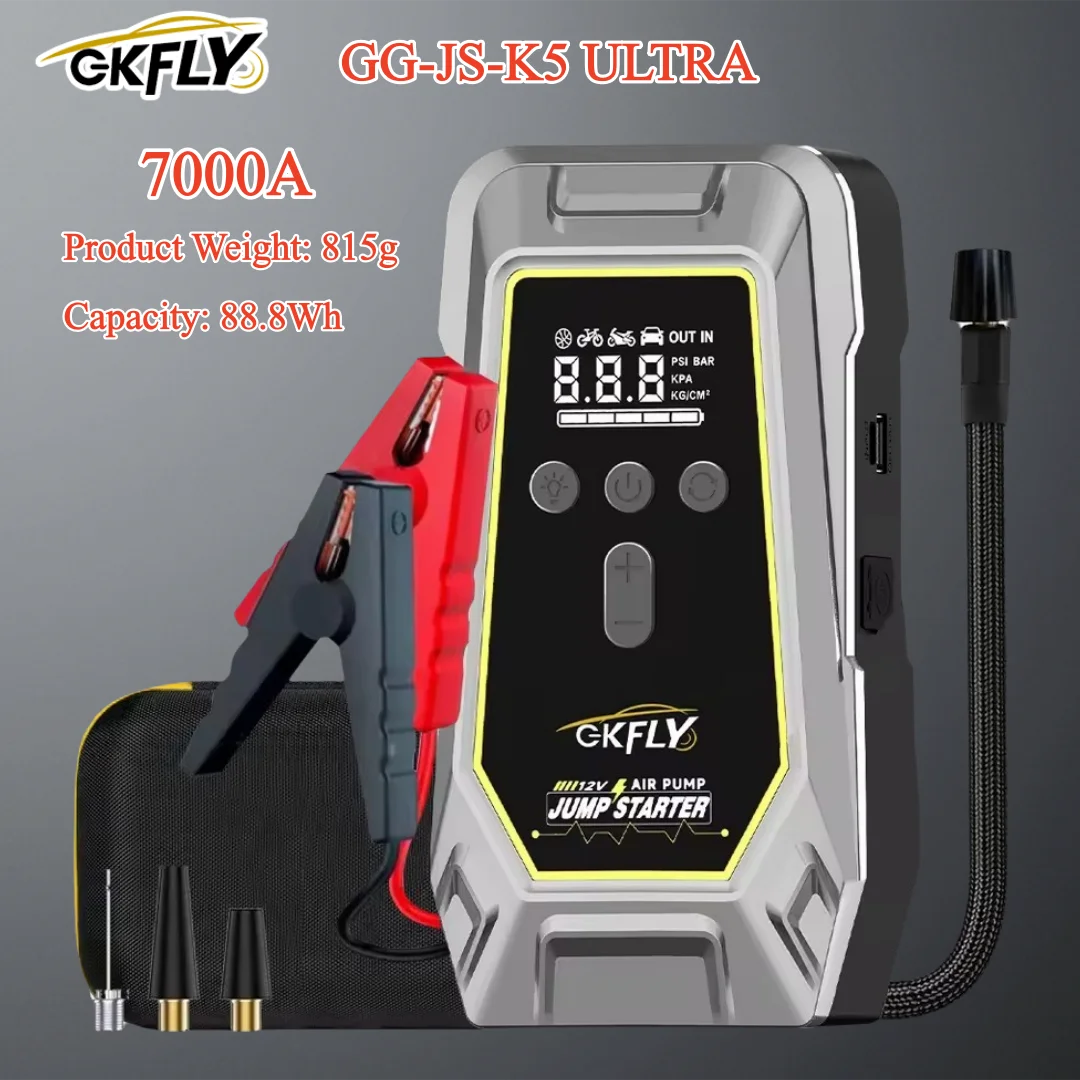 GKFLY 4000A 7000A Car Jump Starter Air Compressor LCD Screen Portable Booster Charger Powerful Car Battery Starting Device